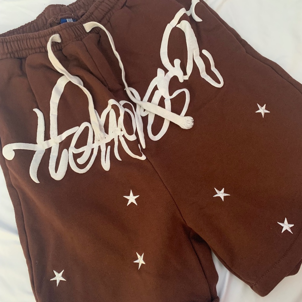 Aelfric Eden Deformed Letter Drawstring Shorts- Brown